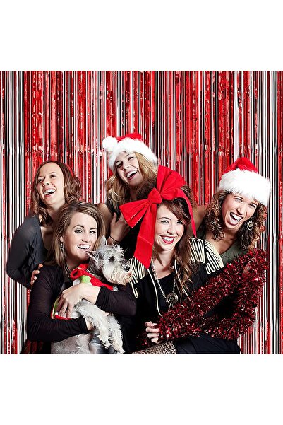 MARKQ Red Foil Fringe Curtain 1x2m Metallic Tinsel Party Backdrop for Birthday, Wedding, Eid [Pack of 1]