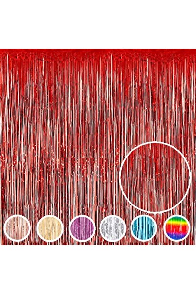 MARKQ Red Foil Fringe Curtain 1x2m Metallic Tinsel Party Backdrop for Birthday, Wedding, Eid [Pack of 1]