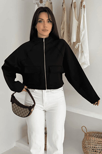 cemo Kadın Scuba Metal Fermuarlı Kısa Ceket – Minimal & Şehirli Dokunuş