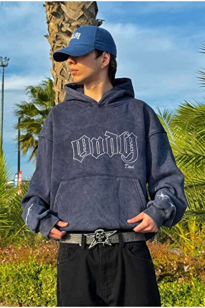 serline ANDY Acid Wash Nakış Baskılı Oversize Hoodie