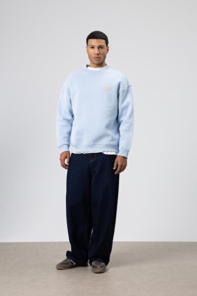 VAMOSCLO Oversized Crew Neck Printed Sweatshirt Baby Blue