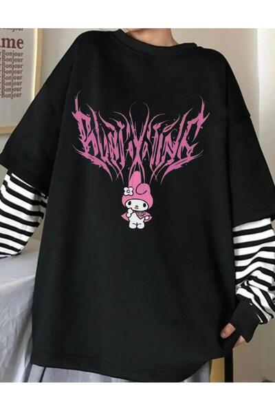 DEEFWEAR تي شيرت أساسي كبير الحجم مطبوع بأكمام وهمية للجنسين