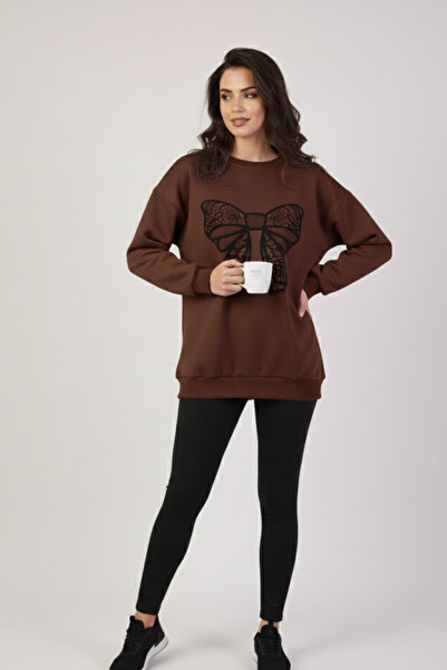 KOZİA OUTDOORS Hanorac oversize pentru femei cu model panglică din dantelă ne...