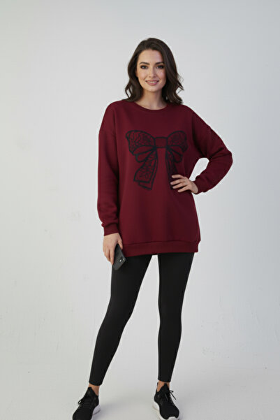 KOZİA OUTDOORS Γυναικείο φούτερ oversize με μαύρη δαντέλα και σχέδιο κορδέλας