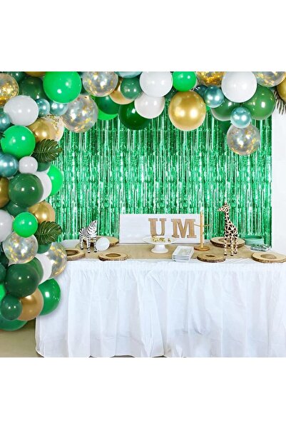 MARKQ Green Foil Fringe Curtain 1×2m Metallic Tinsel Party Backdrop for Birthday, Wedding, Baby Shower [2]