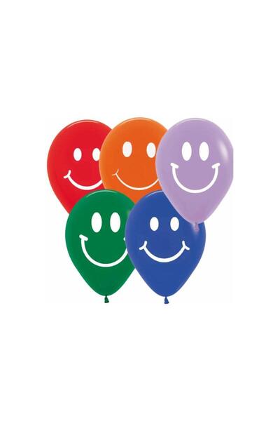 İSTOÇ PARTİ Gülen Yüzler Karakterli Karışık Renk Baskılı Balon 10 Adet