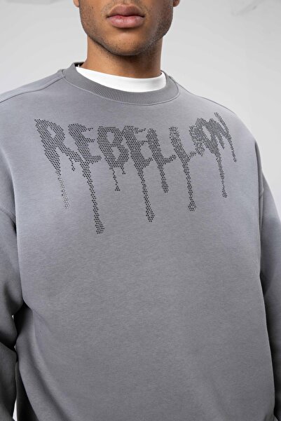 VAMOSCLO Πλενόμενο oversized με τύπωμα Φούτερ Καπνιστό