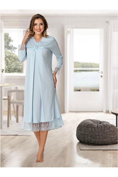 Lohusa Homewear Fuste albastre de damă, cu mâneci lungi din dantelă, cămașă d...