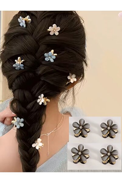 NEW HİLL مشابك شعر معدنية صغيرة الحجم على شكل زهرة - 4 قطع