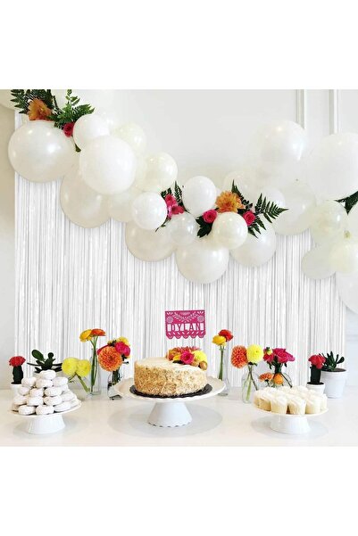 MARKQ White Foil Fringe Curtain 1x2m Metallic Tinsel Party Backdrop for Birthday, Wedding, Eid [Pack of 1]