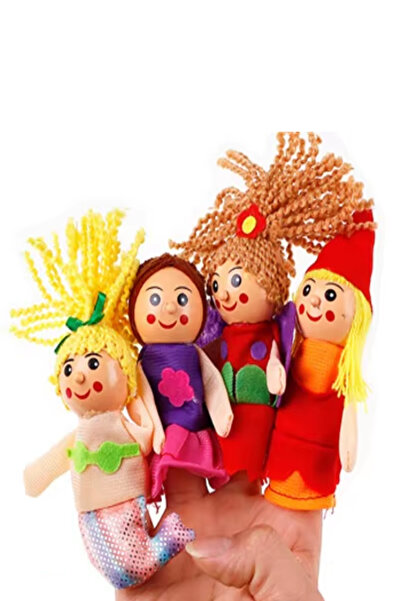 Bundera Set of 4 Wooden Finger Puppet Baby Kids Game Fairy Tale Story Visual Expression Intelligence Development Props Toy