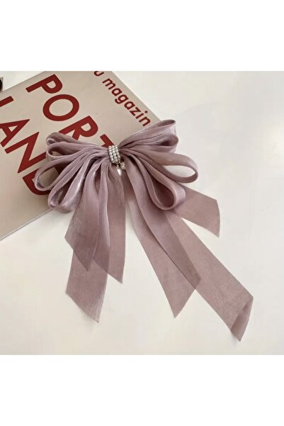 Accessories Hei Light Pink Pearl Detailed Tulle Ribbon Detailed Elegant Princess Hair Accessory Women's Hairpin