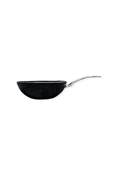 TRENDBULL 28 cm Cast Granite Wok Pan with Metal Handle
