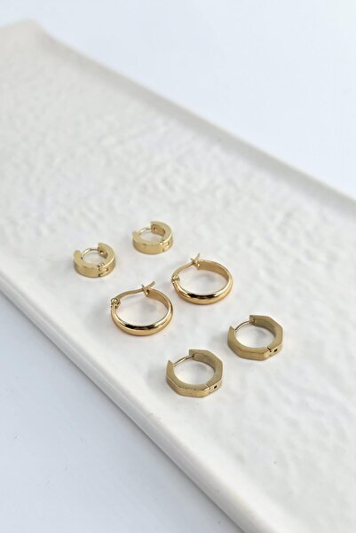 By Zeyna Aksesuar Women's 316 L Stainless Steel Anti Allergenic 6-Piece Earring Set