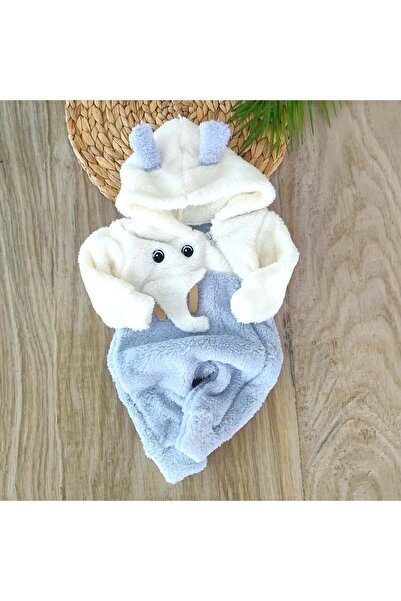 bebe kervanı Unisex %100 Pamuklu Gri Peluş Fermuarlı Fikl Kapüşonlu Tulum BBK...