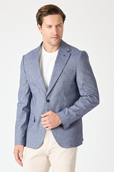 Frappoli Timbes Erkek Lacivert Keten Görünümlü Spor Blazer Ceket