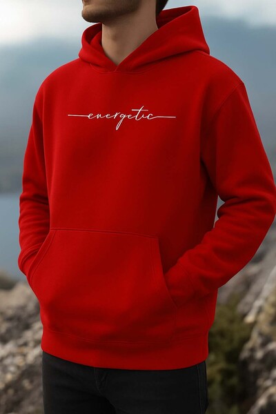 Trend Sizde Унисекс червена енергична суитшърт с качулка и принт
