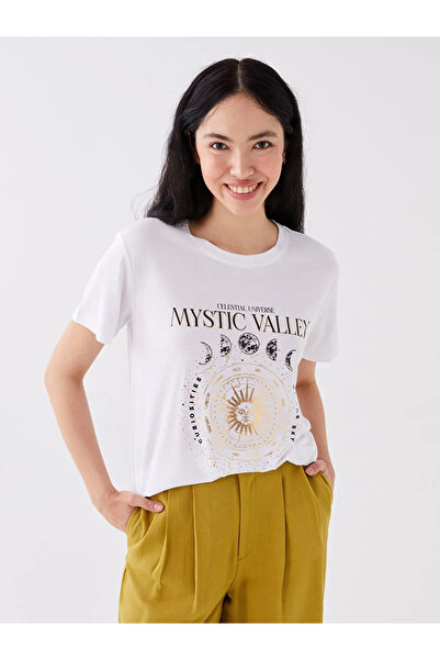 LC Waikiki Lcw Vision White Crew Neck Printed Short Sleeve Women's T-Shirt