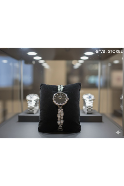 Coliseum Işıltılı Taş Detaylı Siyah Kadran Gümüş Renk Kol Saati