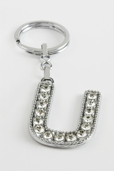 TakÇalıştır Silver Colored Stone Letter Keychain