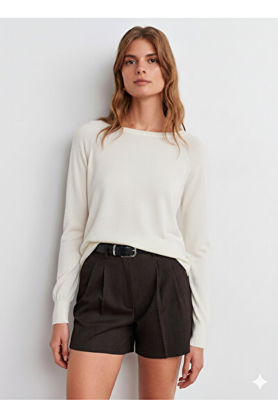 Dilvin 10536 Crew Neck Thin Knitwear-Ecru