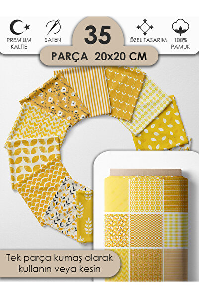 FabricMarket %100 Pamuk Saten Patchwork Kumaş Seti – 35 Adet 20×20 cm, Renkli Parçalar