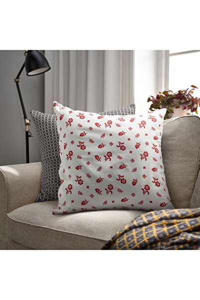 IKEA COZY ROOM - TÅGSÄCKMAL kırlent kılıfı, beyaz-kırmızı, 50x50 cm
