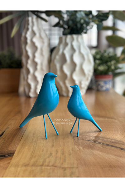 FOR POLYESTER Küçük Dokunuşlar 2’li Takım Mavi Dekoratif Kuş Biblo Masa-Sehpa Üstü Aksesuar/Kitaplık Süsü/Raf Kombin/Aksesuar