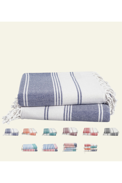 Cloud Scape Linen Turkish Beach Towel Set of 2, 39x71 inches Oversized Lightweight 100% Cotton Hammam Towel