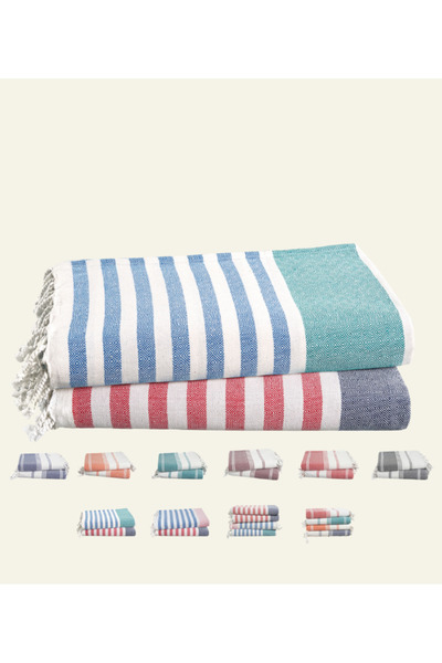 Cloud Scape Linen Turkish Beach Towel Set of 2, 39x71 inches Oversized Lightweight 100% Cotton Hammam Towel