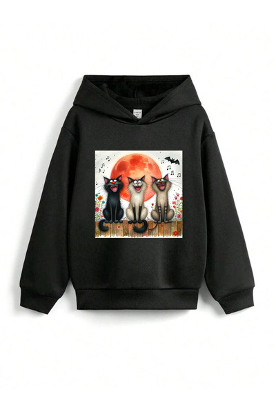 stil x Детска суитшърт с качулка и принт на сладки котки