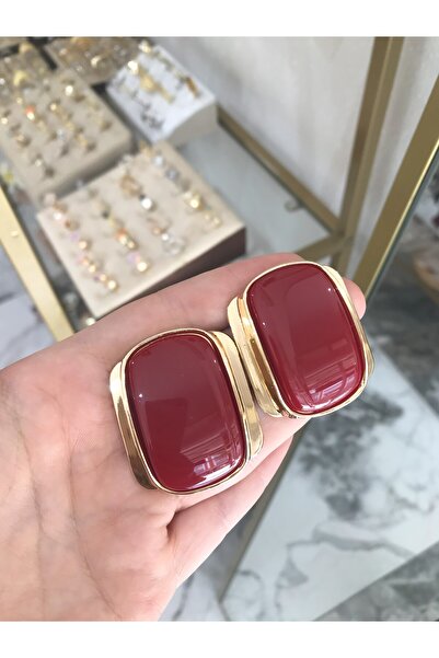 the ASEL İNCİ أقراط موديلار ماركة تريند باللون الأحمر الداكن