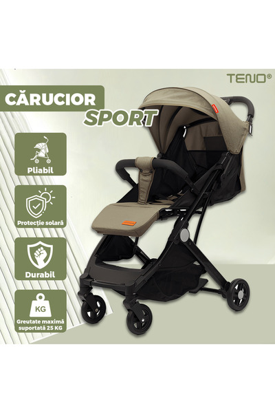 Teno Sport Stroller for Babies Teno®, foldable, easy to carry, adjustable seat, spacious, khaki