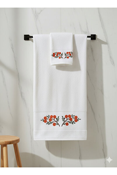 YUVAM CONCEPT طقم مناشف يد ووجه مطرزة من القطن 100% مكون من قطعتين مقاس 50×90 سم