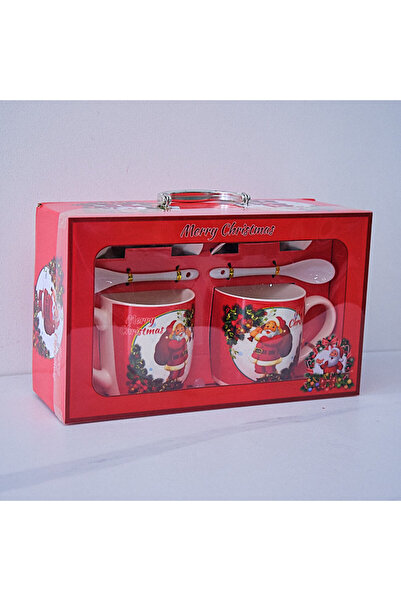 velve Set of 2 ceramic mugs with spoon and saucer, Christmas theme, Happy Santa
