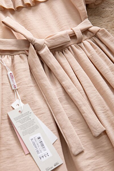 Cansın Mini Κοντομάνικο φόρεμα για κορίτσια με λεπτομέρεια βολάν καφέ 22672