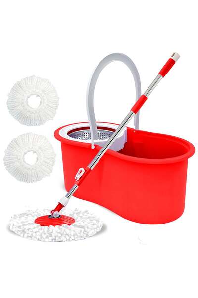 XIUWOO ممسحة لتنظيف الأرضيات، ممسحة دوارة من الفولاذ المقاوم للصدأ ودلو بسعة 5.8 لتر، بدون استخدام اليدين