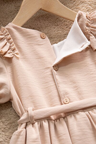 Cansın Mini Κοντομάνικο φόρεμα για κορίτσια με λεπτομέρεια βολάν καφέ 22672