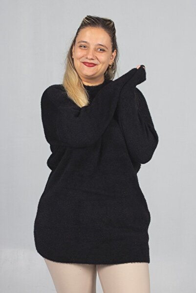 Truva XXL Timeless Elegance: Black Bearded Soft Cotton Knit Sweater