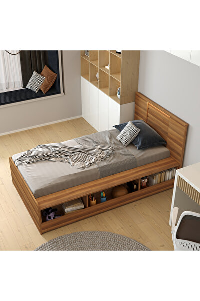 klubeconcept LED Işıklı Başlıklı Modern Kitaplıklı Yatak %100 MDF Tek Kişilik...
