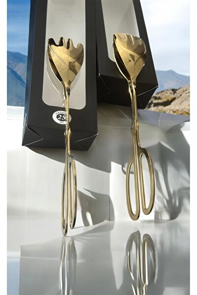 LeesHome مجموعة ملقط سلطة المعكرونة الذهبية الفاخرة مكونة من قطعتين