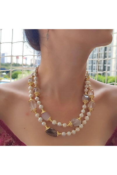 elinasaccessories İnci ve kuvars taslı tasarım kolye el yapımı dogaltas kolye tasarım kolye