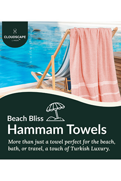 Cloud Scape Linen Turkish Beach Towel Set of 2, 39x71 inches Oversized Lightweight 100% Cotton Hammam Towel