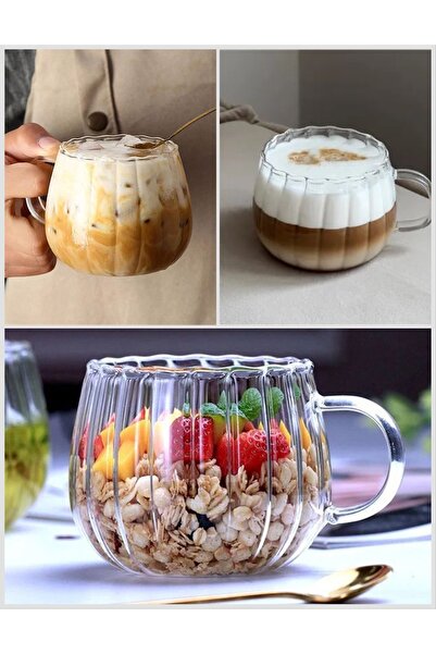 MİS KİTCHEN Set of 12 Clear Glass Coffee Cups – Slotted Pattern, Heat Resistant, Modern Presentation Cups