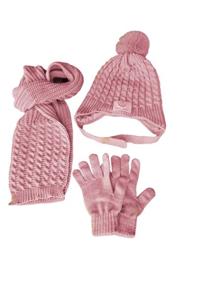 Kitti 4-8 Yaş Kız Çocuk Atkı Bere Eldiven 3'lü Takım