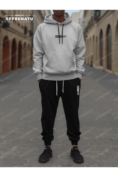 EFFRENATU Unisex Tracksuit Set - Oversized Hooded Print with the Text Why Not