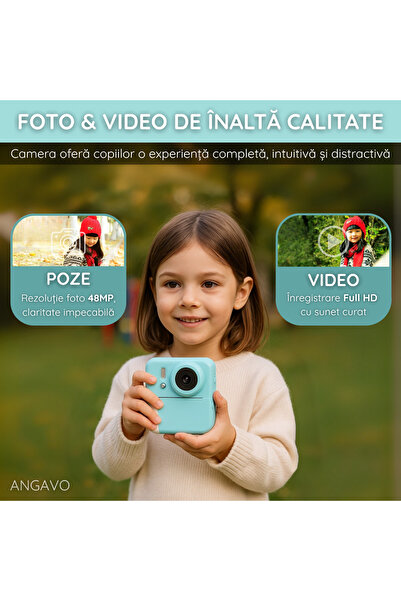 ANGAVO KIDS-CAM 48MP instant camera for children, Full HD, +13 print rolls included, blue