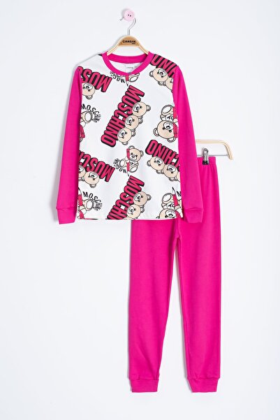 Cansın Mini Σετ πιτζάμες για κορίτσια με στάμπα ροζ αρκουδάκι 22769