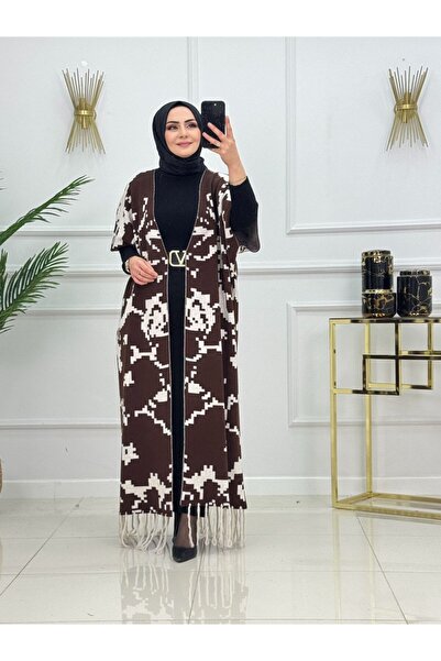 Enans Design Tassel-Embellished Patterned Hijab Kimono Gönül