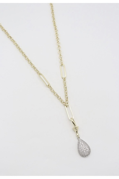 TUĞÇE TURAP 14K Çelik Zincir Kolye – Farklı Uç Seçenekli Taşlı Sekizgen & Damla Model (55+5 cm)